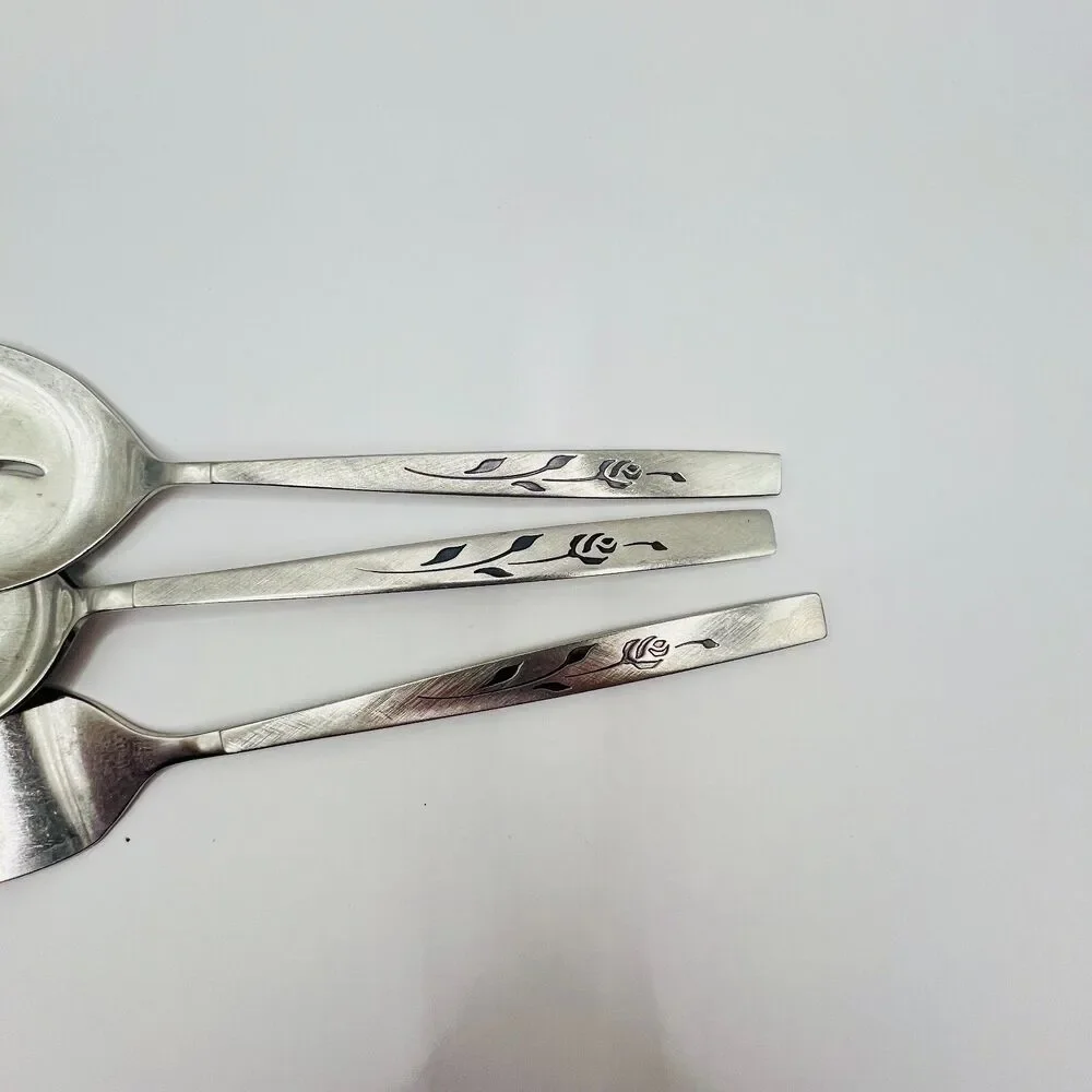 VTG Oneida Craft Deluxe Stainless Capistrano Rose 3 pieces fork spoon pie